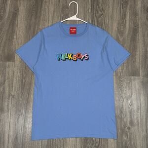 Full Send Nelk Boys Rainbow Letters Blue T-Shirt Size Medium Frat Sendy Skater